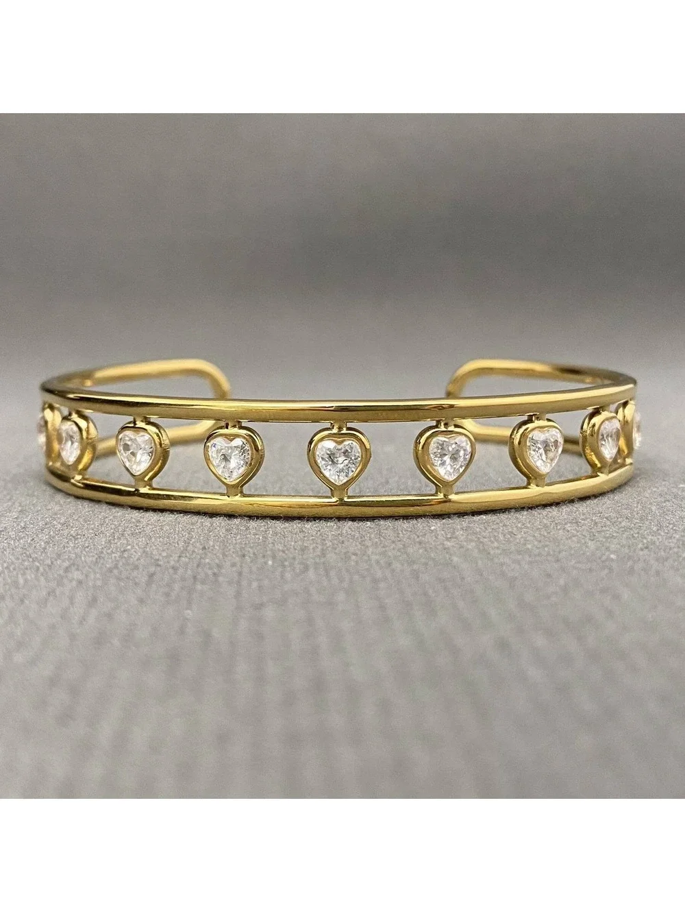 Heart Star Round Zircon 18K Gold Plated Stainless Steel Cuff